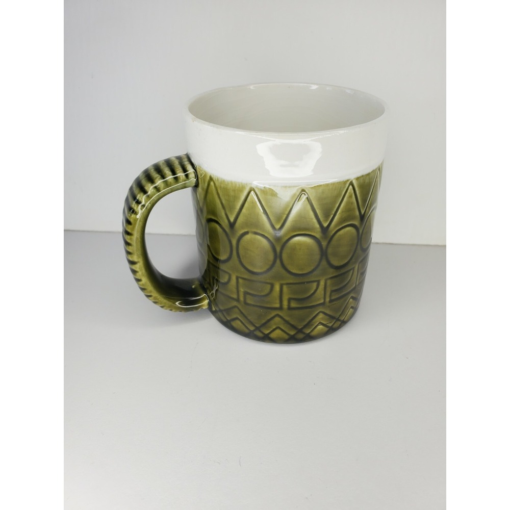 ☕TWO 60's Geometric Artistic Green White Coffee‎ Mug Cup Portugal - Picture 2 of 7